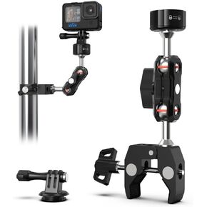 SUREWO Super Camera Clamp Mount,Super Clamp Mount with Dual Ballhead Magic Arm Compatible with Gopro Hero 13,12,11,10,9,8,7,6,5, Insta360 X4/3/2, DJI Osmo Action4/3,AKASO and More