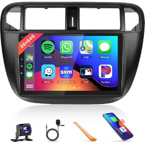 【2G+64G】 9" Wireless Carplay Car Stereo for Honda Civic 1996-2001 with Wireless Android Auto,Podofo HD IPS Touch Screen Car Radio Bluetooth with GPS FM Radio WiFi HiFi Audio Rear View Camera