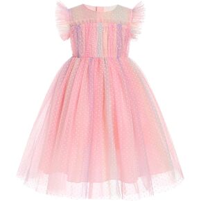 IMEKIS Toddler Girl Sparkle Confetti Birthday Princess Dress Ruffle Sleeve Party Formal Dresses 1-6T