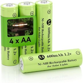 1.2v AA Ni-MH Rechargeable Battery, Double A 600mAh 1.2V Rechargeable Battery Pre-Charged, Low Self - Discharge for Outdoor Solar Lights, Lawn Lamps, Ground Lights (AA-600mAh-12pack