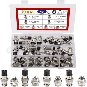 40Pcs Thread Male Female Panel Metal Aviation Wire Connector Plug Assortment Kit, 2/3/4/5 Pin GX16
