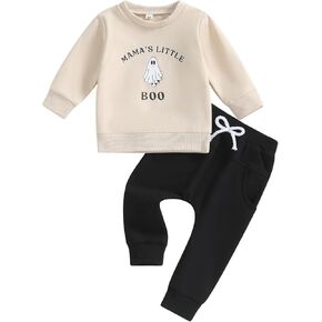 Lamuusaa Toddler Baby Boy Halloween Outfit Mamas Little Boo Pullover Sweatshirt Jogger Pants Halloween Baby Clothes