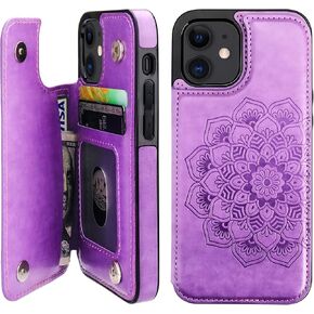 Vaburs Compatible with iPhone 12 Mini Case Wallet with Card Holder,Embossed Mandala Pattern Flower PU Leather Double Magnetic Buttons Flip Shockproof Cover for iPhone 12 Mini 5.4 Inch(Blue)