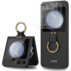 for Samsung Galaxy Z Flip 5 Case with Ring Holder, Z Flip 5 Case with Screen Protector Anti-Drop Shockproof All-Inclusive Protective Case for Galaxy Z Flip 5 2023 (Green)