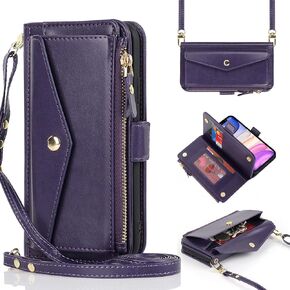 for iPhone 12 pro Wallet case,for iPhone 12 Phone case with Zipper Card Holders for Women Slots Crossbody Flip Folio Book Cover with Credit Card Holder Men case - Brown