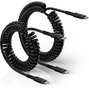 Coiled USB C to C Cable 3FT+6FT, Retractable USB C Charger Cable for iPhone 16 15 Pro/Pro Max/Plus, Android Auto Short Car Type C Fast Charging Cord for Samsung Galaxy A15 S24 Ultra A54 S23 FE S22 A14