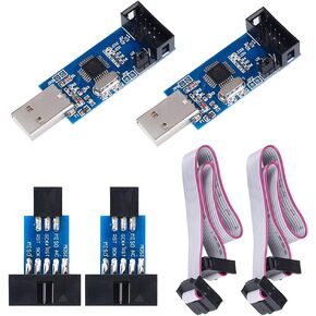KeeYees 2pcs Downloader Programmer for USBASP for ISP with Cable and 10Pin to 6Pin Adapter Board for 51 for AVR Series Microcontroller