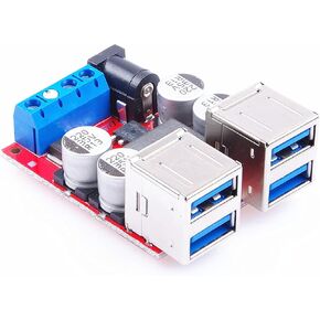 DC-DC USB Charging Module 12V 24V (8V-35v) to 5V 5A 8A 4-USB Port at The Same time Output for Mobile Phones, Digital Cameras, Navigators, Driving Recorder, etc.