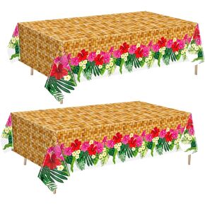 6 Pcs Hawaiian Luau Party Table Cover 54'' x 108'' Plastic Hawaiian Tablecloth Disposable Rectangular Luau Party Decorations Summer Tropical Luau Party Supplies for BBQs Beach Pool Birthday