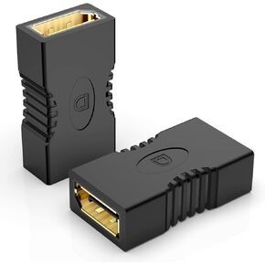 J&D DisplayPort Coupler Adapters, 2-Pack Gold-Plated 4K DP Female to DP Female Coupler DisplayPort Extender, Support 3D 4K Ethernet
