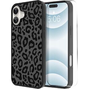 TEAUGHT Compatible with iPhone 12 Case, iPhone 12 Pro Case Cute Pattern Black Leopard Print Cheetah + Screen Protector Tire Cover, Cheetah Pattern Phone Case Anti-Skid for Girls Women