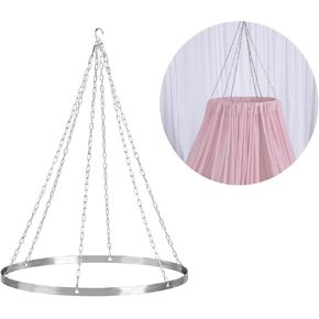 Ceiling Drapes Hanging Kit 24-Inches: Silver Round Metallic Hanging - for Draping Fabric Indoor Outdoor Decorations