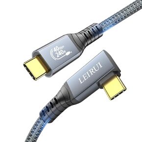LEIRUI Right Angle Thunderbolt 4 Cable 40Gbps Data Transfer 8K@60Hz Video Output 240W USB4 Cable Fast Charging USB C to USB C Cable for iPhone 15 Pro, MacBooks, iPad Pro, Hub, Docking