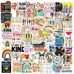 68Pcs Be Kind Kawaii Waterproof Stickers Pack | Cute Kindness Cartoon Inspirational Quote Cool Deacls Graffiti Vinyl for Adults Water Bottle Skateboard Luggage Laptop Computer Phone