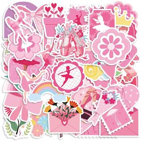 50pcs Creative Ballet Stickers, Colorful Ballerina Cute Party decal Aesthetics Waterproof Playful pink Girls dance Stickers Birthday Gift favor decoration for Laptop water Bottle Notebook(Style 1)