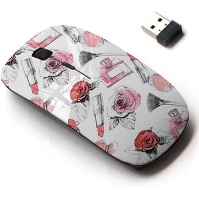 2.4G Wireless Mouse with Cute Pattern Design for All Laptops and Desktops with Nano Receiver - Perfume Lipstick Makeup Brush