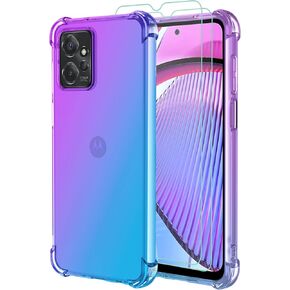 for Moto G Play 2024 Case,Motorola G Play 2024 Case Women Girls with Screen Protector Reinforced Corners TPU Shock-Absorption Flexible Gradient Color Phone Cover(Purple Blue)