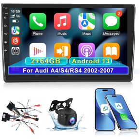 [2+64G] Car Radio for Audi A4/S4/RS4 2002-2007 and Seat Exeo 2008-2012 - Wireless Carplay and Android Auto - 9 Inch Touchscreen Android Car Stereo with DSP/WiFi/GPS/SWC + AHD Backup Camera