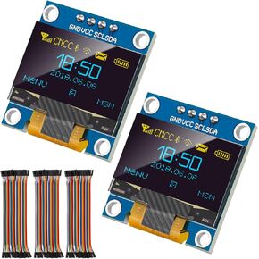 2 Pcs 0.96 Inch OLED I2C IIC Display Module 12864 128x64 Pixel SSD1306 Mini Self-Luminous OLED Screen Board with 120pcs Dupont Wire Compatible with Arduino Raspberry Pi (Blue & Yellow)