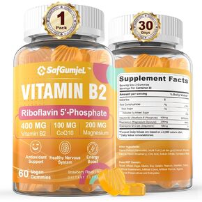 Bioactive Form Vitamin B2 Riboflavin 400mg Gummies,Riboflavin-5-Phosphate,Energy,Skin&Cellular Health Supplement,Nervous System Support,Sugar Free B2 Vitamin 400mg with Magnesium,CoQ10,Vegan,120 Cts