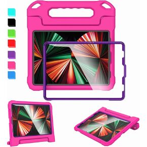 Kids Case for 10.9 inch iPad Air 5th/4th Generation, iPad Pro 11 3rd/2nd/1st Generation with Built-in Screen Protector, Shockproof Lightweight Handle Stand Cover (Red)