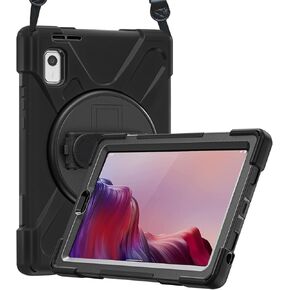 ProCase for Lenovo Tab M9 Case 9 Inch 2023, Heavy Duty Shockproof Rugged Protective Cover Rotating Kickstand with Handle Holder Shoulder Strap for Lenovo TB-310FU Tablet –Black