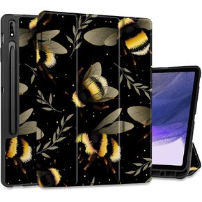 MEEgoodo Case for Samsung Galaxy Tab S8 Plus 2022/S7 FE 2021/S7 Plus 2020 12.4 inch Cover with S Pen Holder,Tablet Cases with Folding Stand+Soft TPU Back Shell + Auto Wake/Sleep,Golden Flowers & Herbs