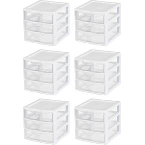 Sterilite Clearview Plastic Multipurpose Small 3 Drawer Desktop Storage Organization Unit for Home, Classrooms, or Office Spaces, White, 12 Pack