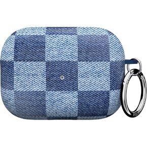 Velvet Caviar Compatible with AirPods PRO 1st & 2nd Generation Case with Keychain - Cute Protective Hard Cover for Women - Blue Denim Checkered