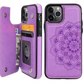 Vaburs iPhone 11 Pro Case Wallet with Card Holder, Embossed Mandala Pattern Flower Premium PU Leather Double Magnetic Buttons Flip Shockproof Protective Cover for iPhone 11 Pro 5.8 Inch(Purple)