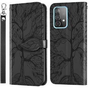 MEUPZZK Samsung Galaxy A33 5G Case, Samsung A33 5G Wallet Case, Embossed Tree Premium PU Leather [Kickstand] [Card Slots] [Wrist Strap] [Folio Flip] [6.4 inch] Phone Cover for Samsung A33 5G (R-Red)
