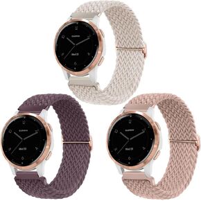 ViCRiOR 3 Pack Braided Stretchy Nylon Watch Bands Compatible with Garmin Venu 2S/ Venu 3S/ Vivoactive 4S/ Vivomove 3S, 18mm Elastic Solo Loop Strap for Garmin Forerunner 265S/255S/255S Music Women Men