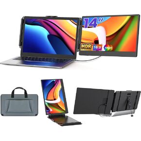 Triple Portable Monitor for Laptop Screen Extender Dual Monitor 14 Inch FHD 1080P Tri Screen Display 4 Speakers Plug and Play No Driver for 13.3-17 Inch Laptop Windows/Mac/Chrome