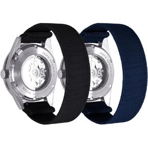 2 Pack Fabric Braided Stretchy Solo Loop Watch Band - Compatible with 18mm 20mm 22mm - Quick Release Sport Elastic Replacement Straps for Men Women