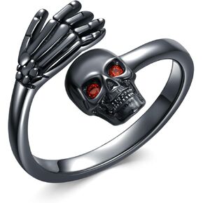 Gothic Skull Rings for Women 925 Sterling Silver Adjustable Open Skeleton Ring Vintage Punk Jewelry Skull Gifts for Men