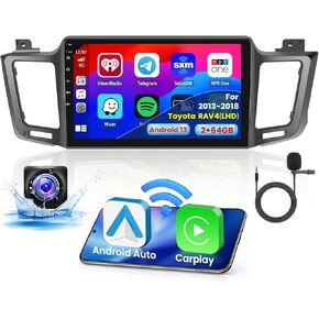 2+64G Android 13 CarPlay Car Stereo Radio for Toyota RAV4(LHD) 2013-2018, 10.1'' HD Touch Screen Compatible with Android Auto, AHD Backup Camera, Mirror Link, GPS Navi, WiFi, FM RDS