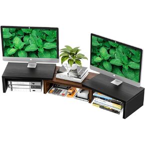 Simple Trending Dual Metal Monitor Stand Riser for 2 Monitors,Adjustable Angle Computer Desk Organizer with Drawer and Pen Holder for Laptop, Computer, iMac, Black