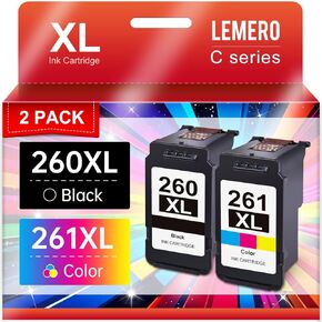 LEMERO 260XL and 261XL Ink Cartridges Relacement for Canon 260 and 261 Ink Cartridges, PG-260 XL/CL-261 XL for Canon TS6420a TS6400 TR7020a TR7020 TS5320 Printer Ink (1 Black, 1 Tri-Color)