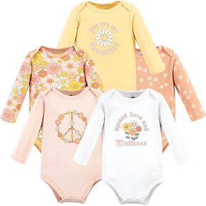 بدلة للجسم من القطن بأكمام طويلة للجنسين من Hudson Baby، عبوة من 5 قطع للفتيات والأب باللون الوردي الداكن، حديثي الولادة in Kuwait