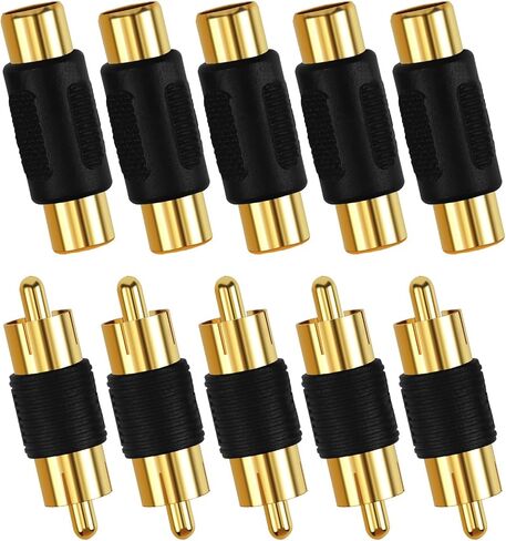 5 قطع RCA أنثى إلى أنثى مقرنة و5 قطع RCA ذكر إلى ذكر مقرنة مطلية بالذهب للفونو، مكبر الصوت، مكبر الصوت، تمديد كابل RCA، موصلات مقرنة RCA مطلية بالذهب تمديد كابل RCA، محول RCA in Saudi Arabia