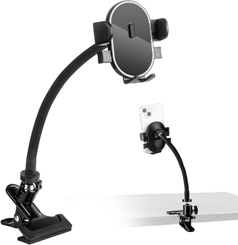 Clip Phone Holder for Desk,Table,Desktop Baffle,Flat Surface,Strong Pipe,Pole,Music Stand,with Long Adjustable Gooseneck Arm Cell Phone Clamp Mount, Compatible with All 4-7" Smartphone in Kuwait