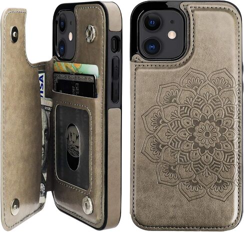 Vaburs Compatible with iPhone 12 Mini Case Wallet with Card Holder,Embossed Mandala Pattern Flower PU Leather Double Magnetic Buttons Flip Shockproof Cover for iPhone 12 Mini 5.4 Inch(Blue) in Saudi Arabia