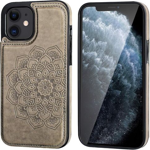 Vaburs Compatible with iPhone 12 Mini Case Wallet with Card Holder,Embossed Mandala Pattern Flower PU Leather Double Magnetic Buttons Flip Shockproof Cover for iPhone 12 Mini 5.4 Inch(Blue) in Saudi Arabia