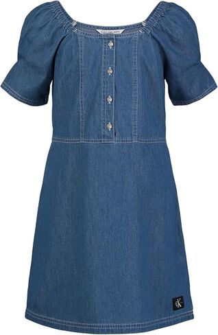 Calvin Klein Girls' Short Sleeve Denim Shirt Dress, Dark Chambray/Popover in Saudi Arabia