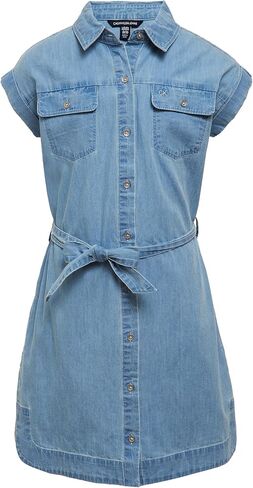 Calvin Klein Girls' Short Sleeve Denim Shirt Dress, Dark Chambray/Popover in Saudi Arabia