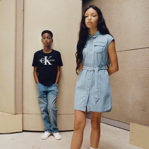 Calvin Klein Girls' Short Sleeve Denim Shirt Dress, Dark Chambray/Popover in Saudi Arabia