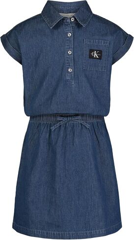 Calvin Klein Girls' Short Sleeve Denim Shirt Dress, Dark Chambray/Popover in Saudi Arabia
