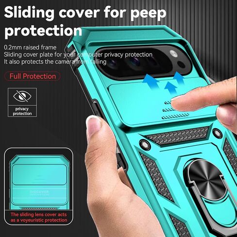 for Google Pixel 9 Pro XL Case with Camera Lens Cover HD Screen Protector, Dual Layer Military-Grade Drop Tested Magnetic Ring Holder Kickstand Protective Phone Case for Pixel 9 Pro XL (Navy Blue) in Saudi Arabia