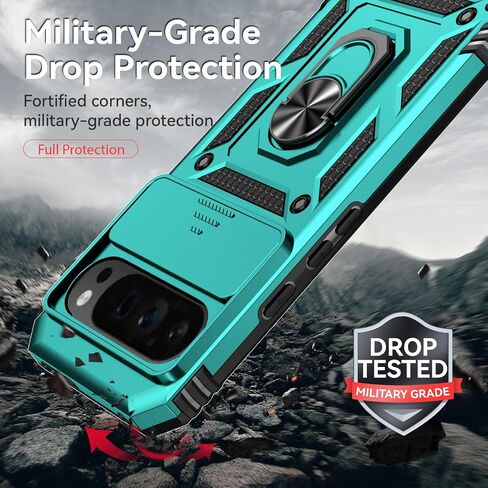 for Google Pixel 9 Pro XL Case with Camera Lens Cover HD Screen Protector, Dual Layer Military-Grade Drop Tested Magnetic Ring Holder Kickstand Protective Phone Case for Pixel 9 Pro XL (Navy Blue) in Saudi Arabia