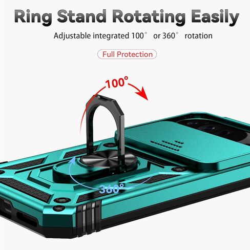 for Google Pixel 9 Pro XL Case with Camera Lens Cover HD Screen Protector, Dual Layer Military-Grade Drop Tested Magnetic Ring Holder Kickstand Protective Phone Case for Pixel 9 Pro XL (Navy Blue) in Saudi Arabia